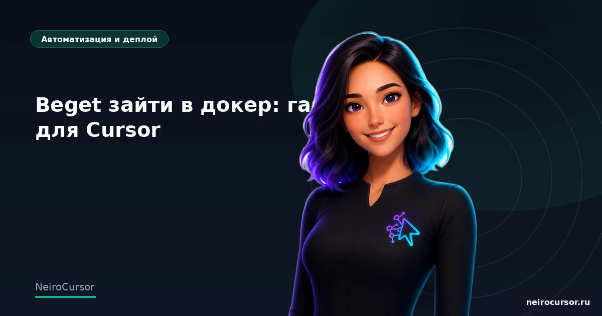 Обложка статьи «Beget зайти в докер: гайд для Cursor» — гайд по Cursor, категория «Автоматизация и деплой», NeiroCursor Обложка статьи «Beget зайти в докер: гайд для Cursor» — гайд по Cursor, категория «Автоматизация и деплой», NeiroCursor