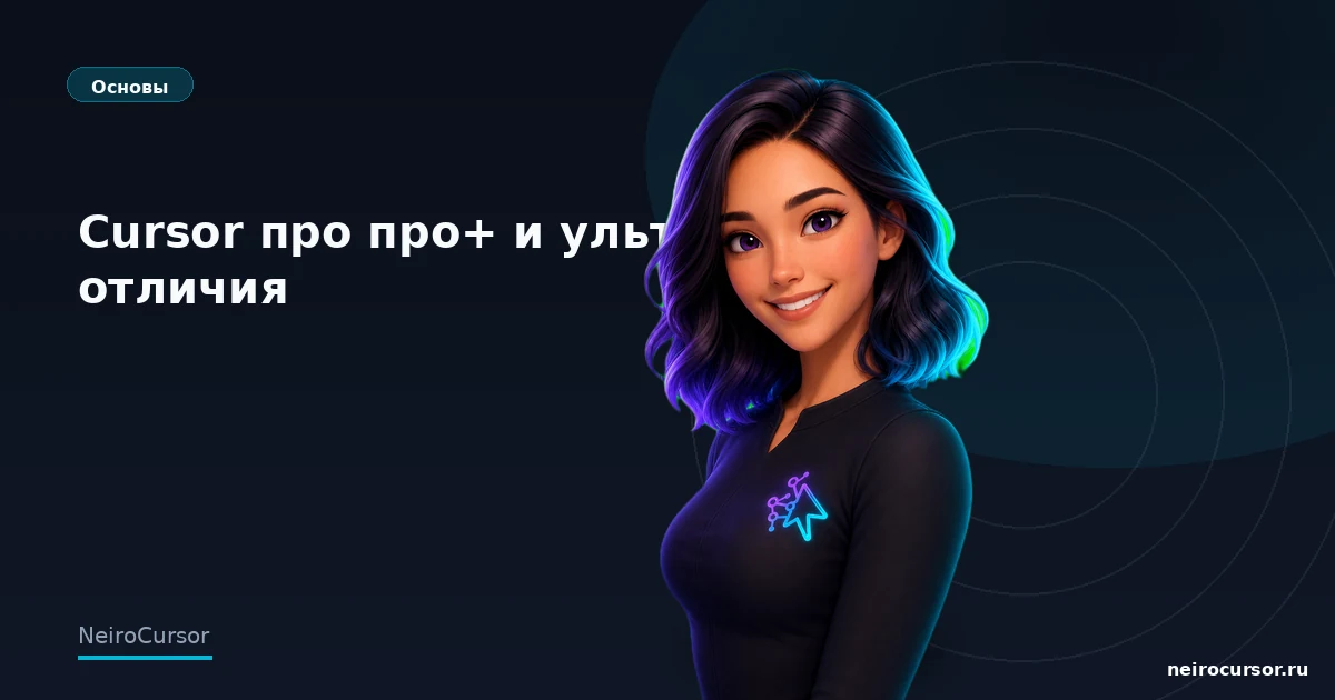 Обложка статьи «Cursor про про+ и ультра отличия» — гайд по Cursor, категория «Основы», NeiroCursor Обложка статьи «Cursor про про+ и ультра отличия» — гайд по Cursor, категория «Основы», NeiroCursor