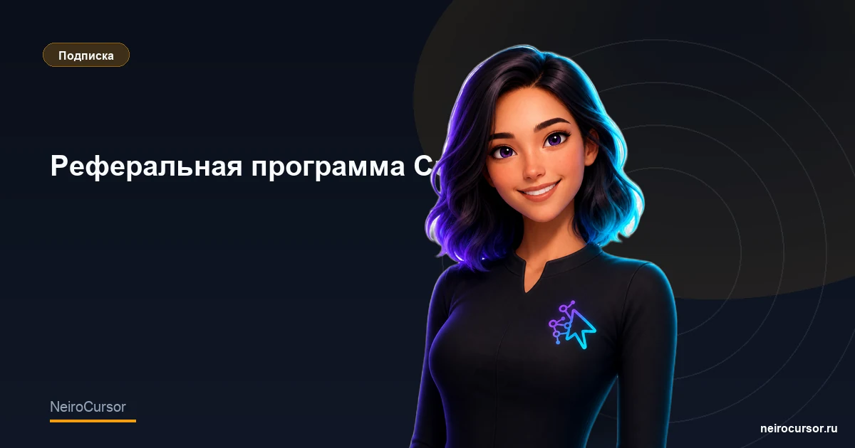 Обложка статьи «Реферальная программа Cursor: скидка 50% другу и $25 вам» — гайд по Cursor, категория «Подписка», NeiroCursor Обложка статьи «Реферальная программа Cursor: скидка 50% другу и $25 вам» — гайд по Cursor, категория «Подписка», NeiroCursor