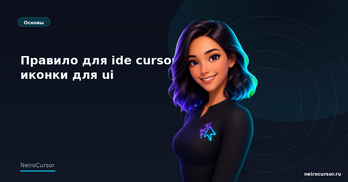 Обложка статьи «Правило для ide cursor иконки для ui» — гайд по Cursor, категория «Основы», NeiroCursor Обложка статьи «Правило для ide cursor иконки для ui» — гайд по Cursor, категория «Основы», NeiroCursor