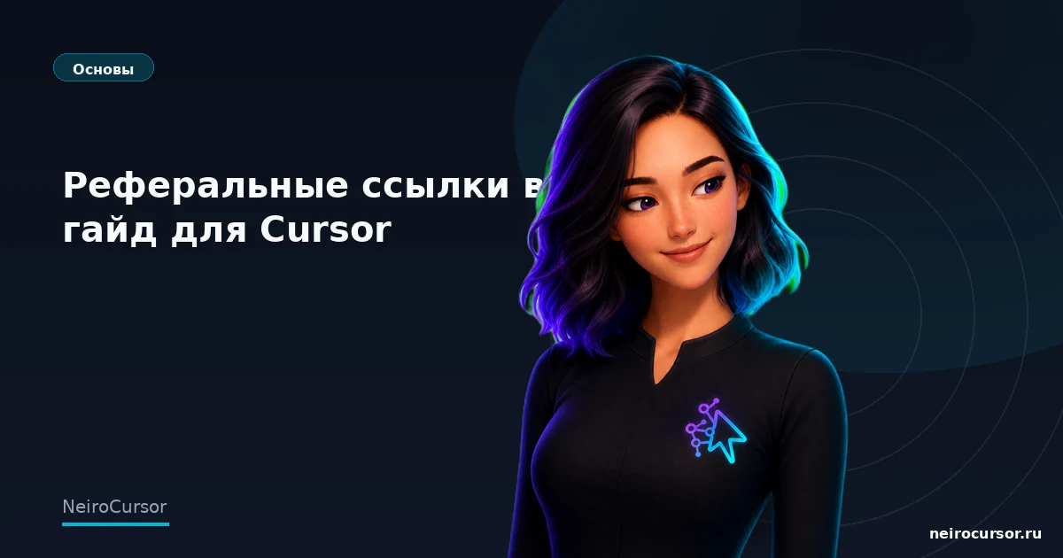 Обложка статьи «Реферальные ссылки в курсор: гайд для Cursor» — гайд по Cursor, категория «Основы», NeiroCursor Обложка статьи «Реферальные ссылки в курсор: гайд для Cursor» — гайд по Cursor, категория «Основы», NeiroCursor
