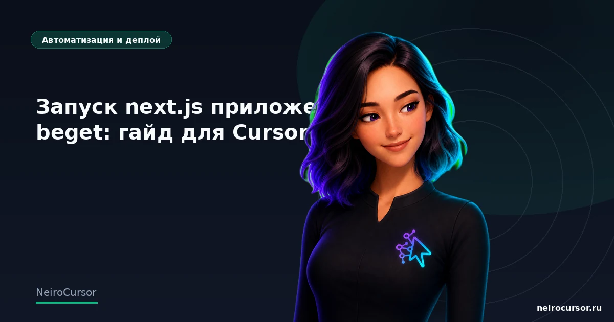 Обложка статьи «Запуск next.js приложения на beget: гайд для Cursor» — гайд по Cursor, категория «Автоматизация и деплой», NeiroCursor Обложка статьи «Запуск next.js приложения на beget: гайд для Cursor» — гайд по Cursor, категория «Автоматизация и деплой», NeiroCursor